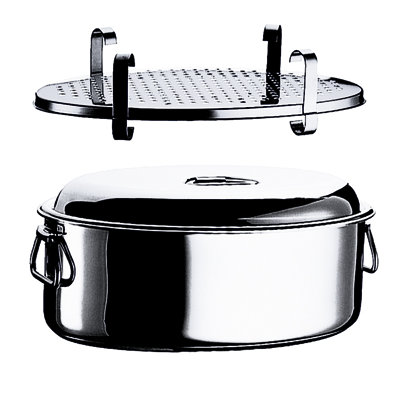 Oval Roasting Pan with Lid and Grill 13.78" - 1 Piece - Stainless Steel