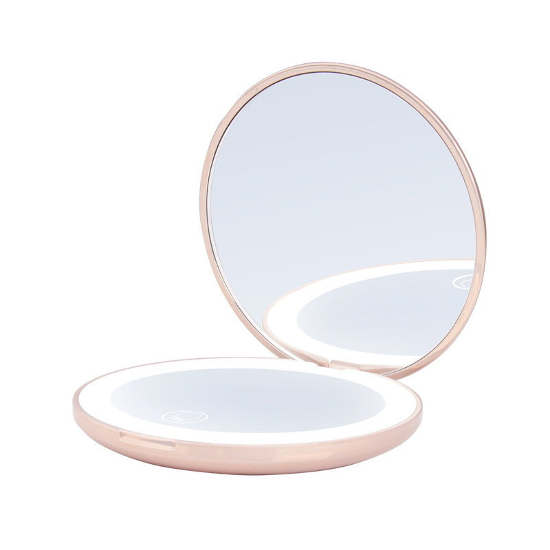 Mini miroir tactile compact avec lumière DEL, miroir pliable avec verre magnétique 2X Touch, Perle or rose