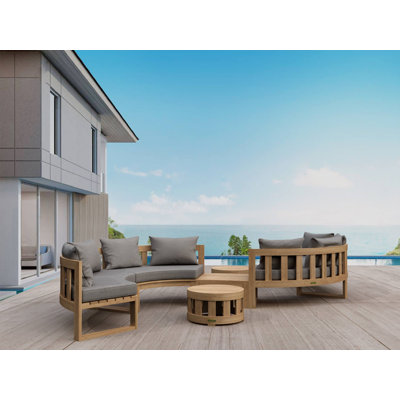 Circular Modular Teak 8 - Person Patio Conversation Sets with Sunbrella® Cushions