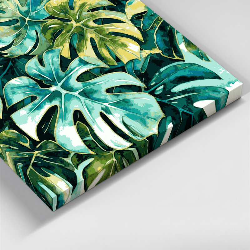 Hawaiian Monstera Leaves Green Canvas Wall Art Dakota Fields Size: 32" H x 32" W