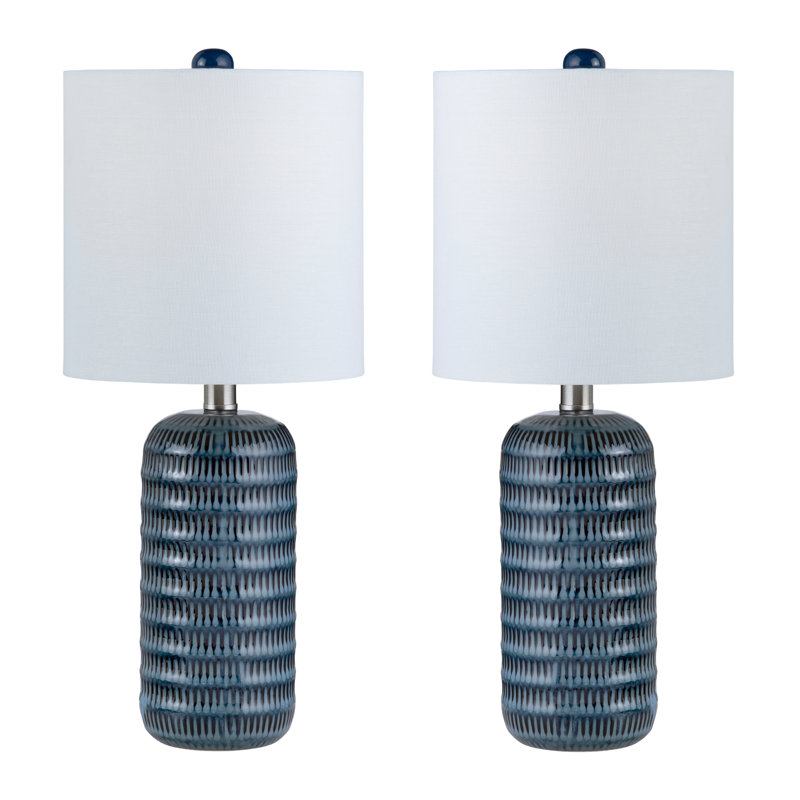 Ensemble de 2 lampes de table en céramique avec abat-jour en lin, Bleu, Blanc