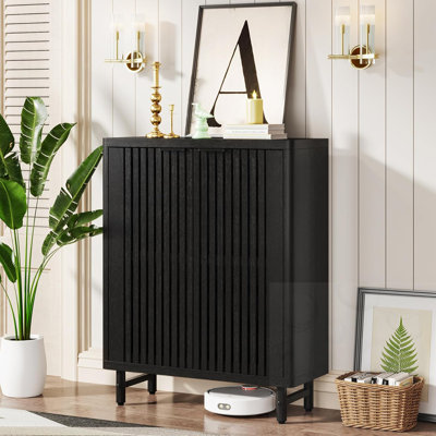 Armoire à chaussures en bois à 6 niveaux avec portes à persiennes