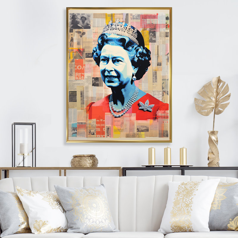 Pop Art Queen Elizabeth's Magazine III, H 32 po x l 24 po x P 1 po, Cadre flottant doré