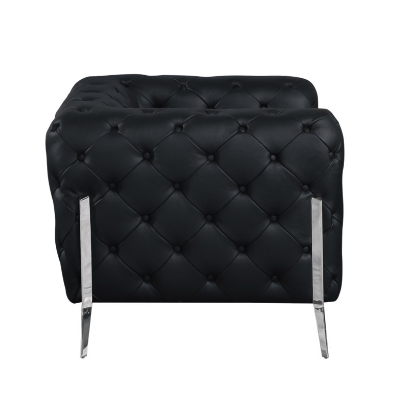 Global United Top Grain 100% Italian Leather Chair, Black