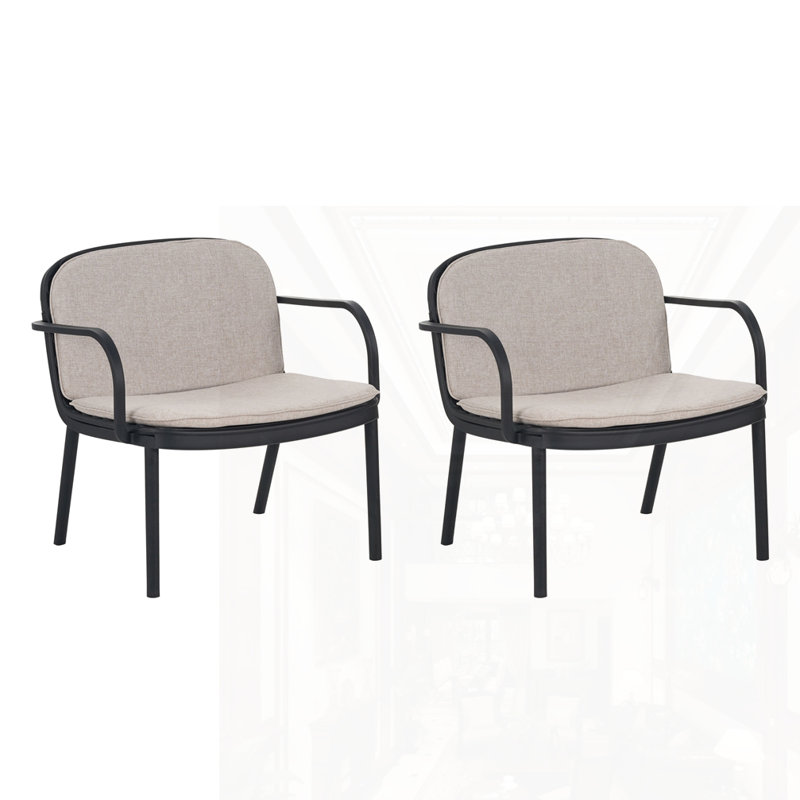 Ensemble de 2 fauteuils club d'extérieur avec coussins, Coussin beige / structure noire 