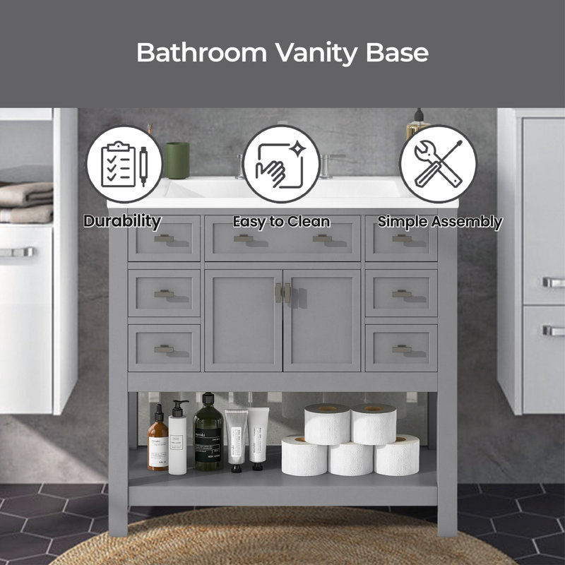 Base de meuble-lavabo simple 35,2 po seulement, gris