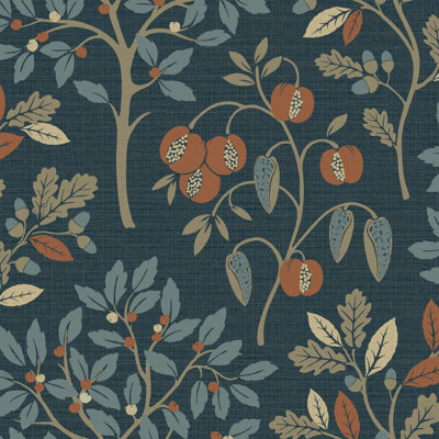 Rowan Autumn Trees Navy Wallpaper