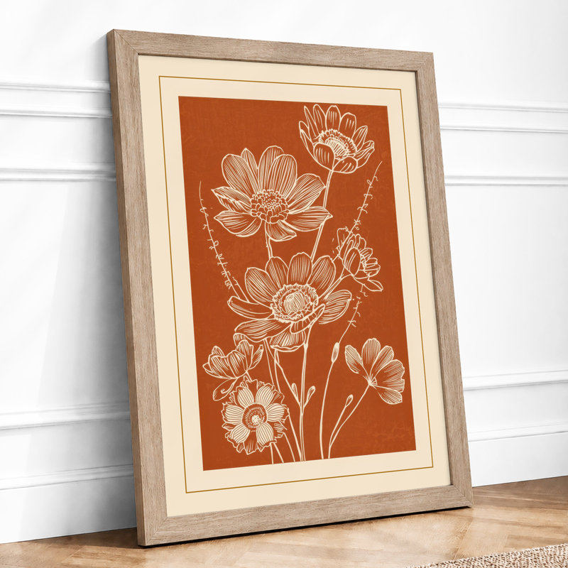 Lotus in Line Botanical - Framed Print, A4 - 29.7 x 21.0 cm, Oak