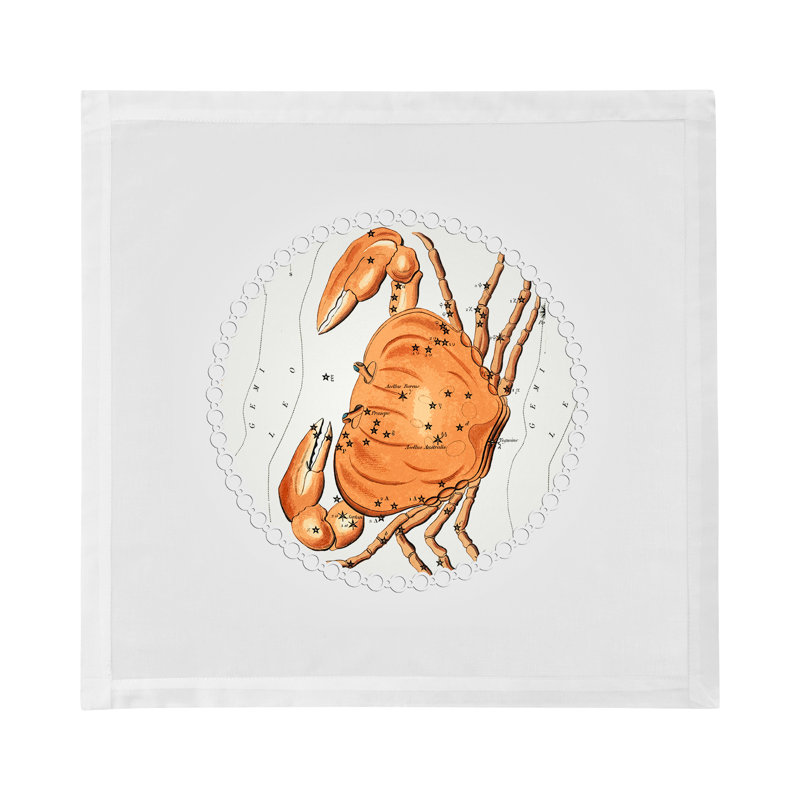 Serviettes de table en satin de coton Zodiac Cancer, Blanc