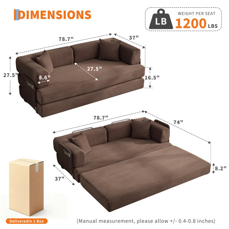Upholstered 78.7 " Sofa Bed, Coffee
