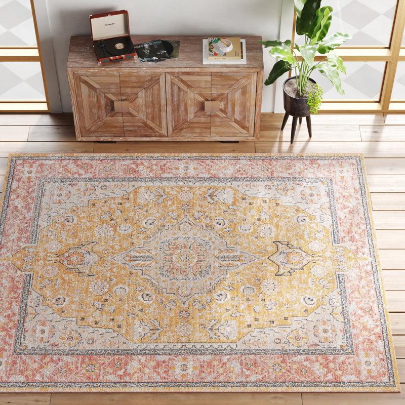 Alkire Oriental Area Rug, Square 7'10", Yellow