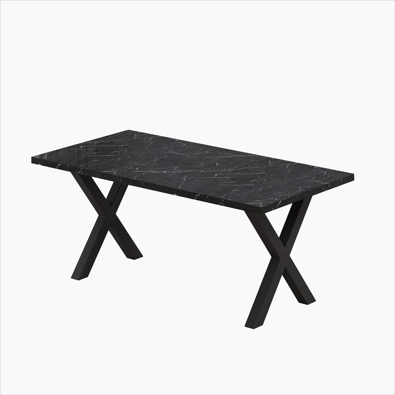 Eaker 70.96" Dining Table,Square Dining Table with Printed Marble Table Top, X-Shape Table Leg,kitchen table,dining room table,dinning table,dining room table