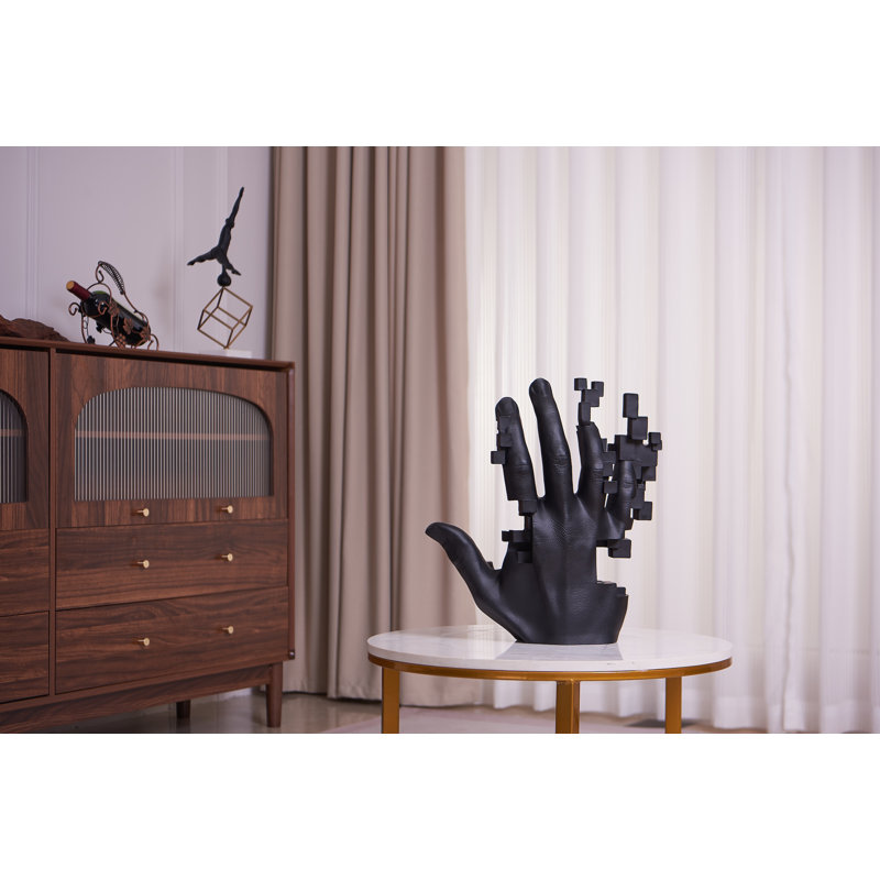 Sculpture en résine Pixel Hand, Noir