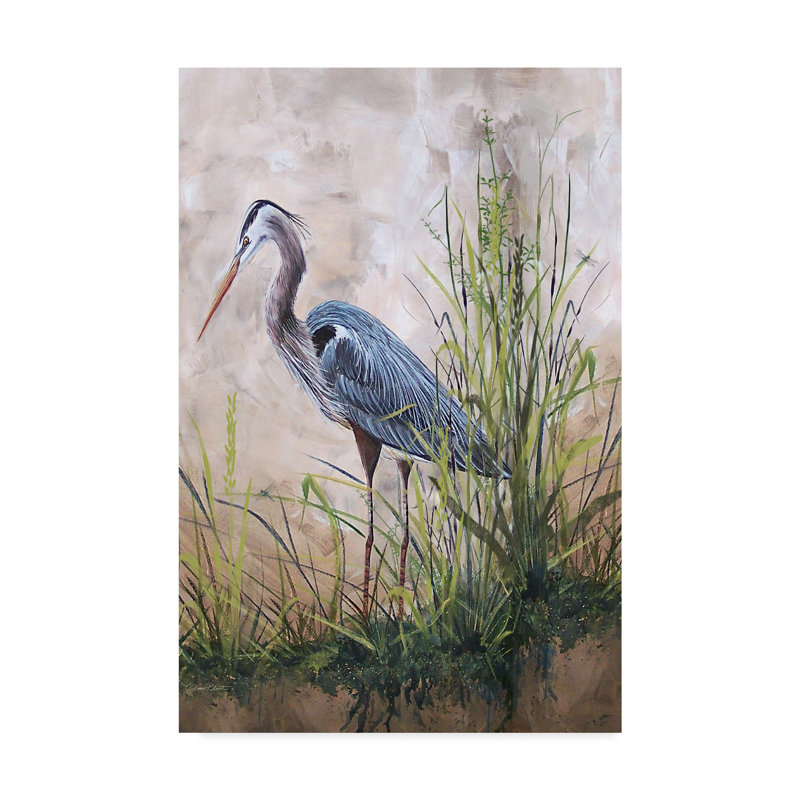 «In the Reeds Blue Heron ny Jean Plout», reproduction d'impression sur toile, H 32 po x l 22 po x P 2 po