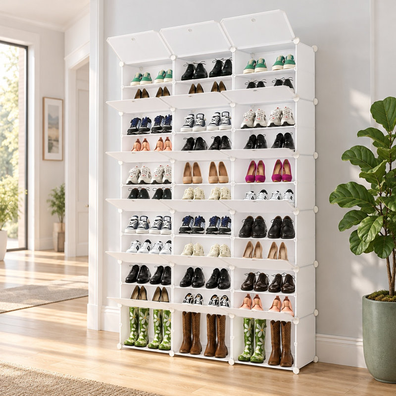 Étagère à chaussures 12 rangées pour 72 paires de chaussures 36 grilles, Blanc
