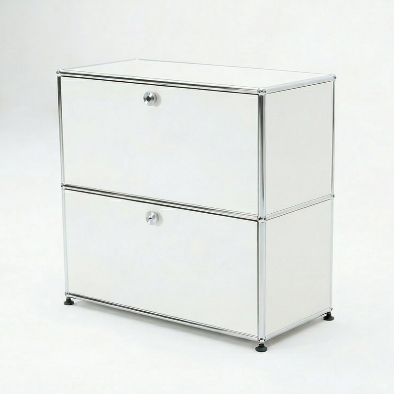 Armoires de bureau modulaires en métal avec tablettes réglables, White