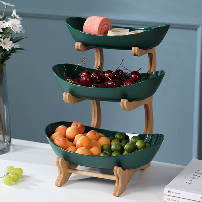 Fruit Bowl Tray For Kitchen Counter 3 Tier, Green