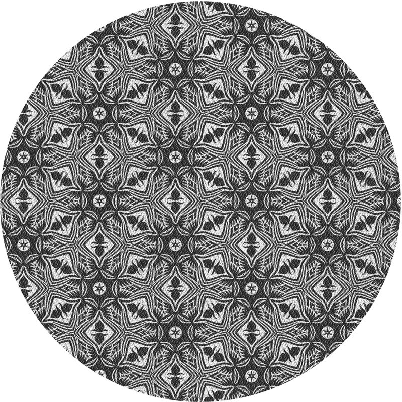 Tapis noir/beige à motifs, Rond 3 pi