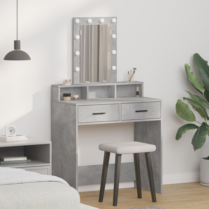 Particle Board 79 X 41 X 140 Cm Mirror, Concrete Grey