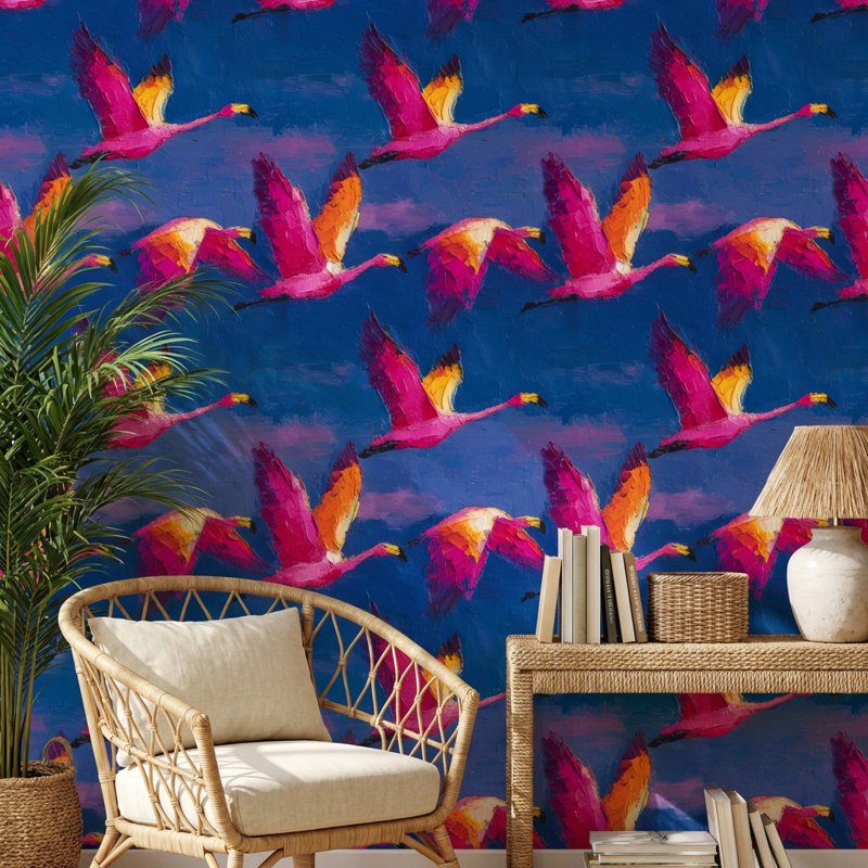 Papier peint abstrait flamants roses, Non tissé, non collé