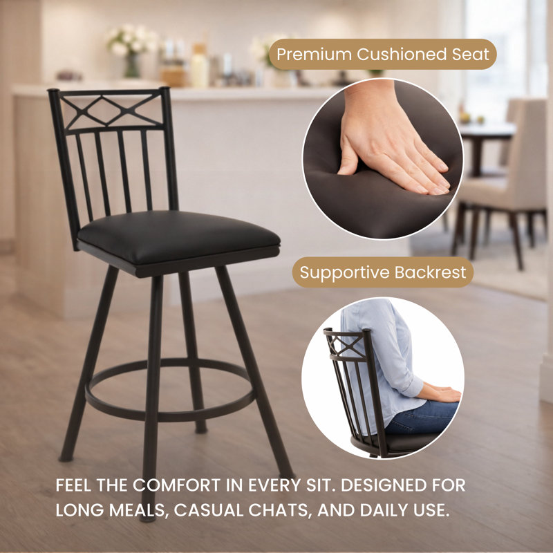 Sunnydale Lennix 26" Swivel Counter Stool, Onyx Noir Finish & Obsidian Black Leatherette