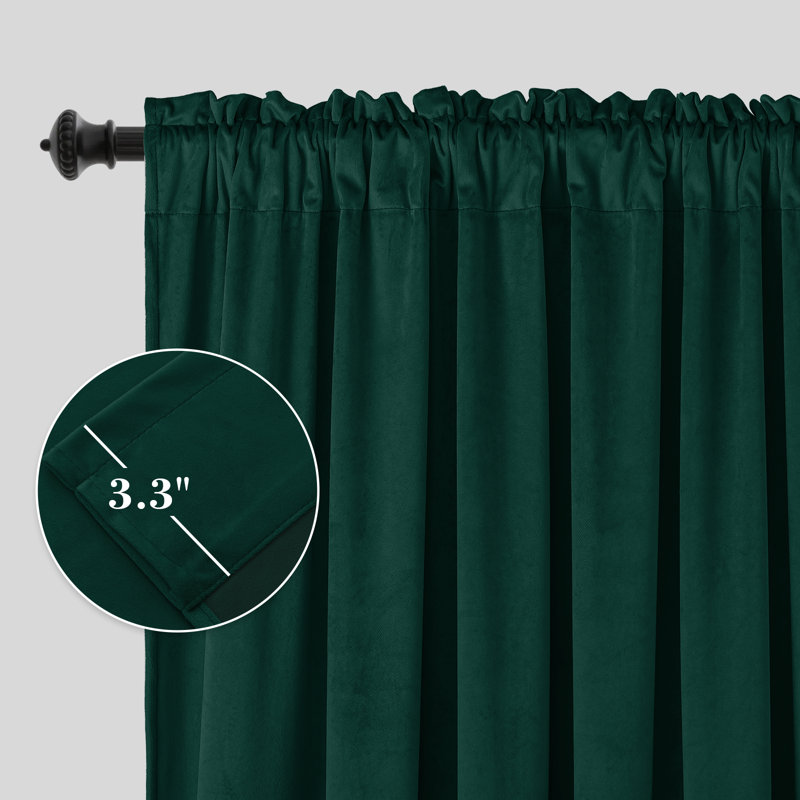 Velvet Room Darkening Curtains - Luxury Rod Pocket Drapes for Bedroom & Living Room 2 Panels, 40" W x 84" H, Dark Green