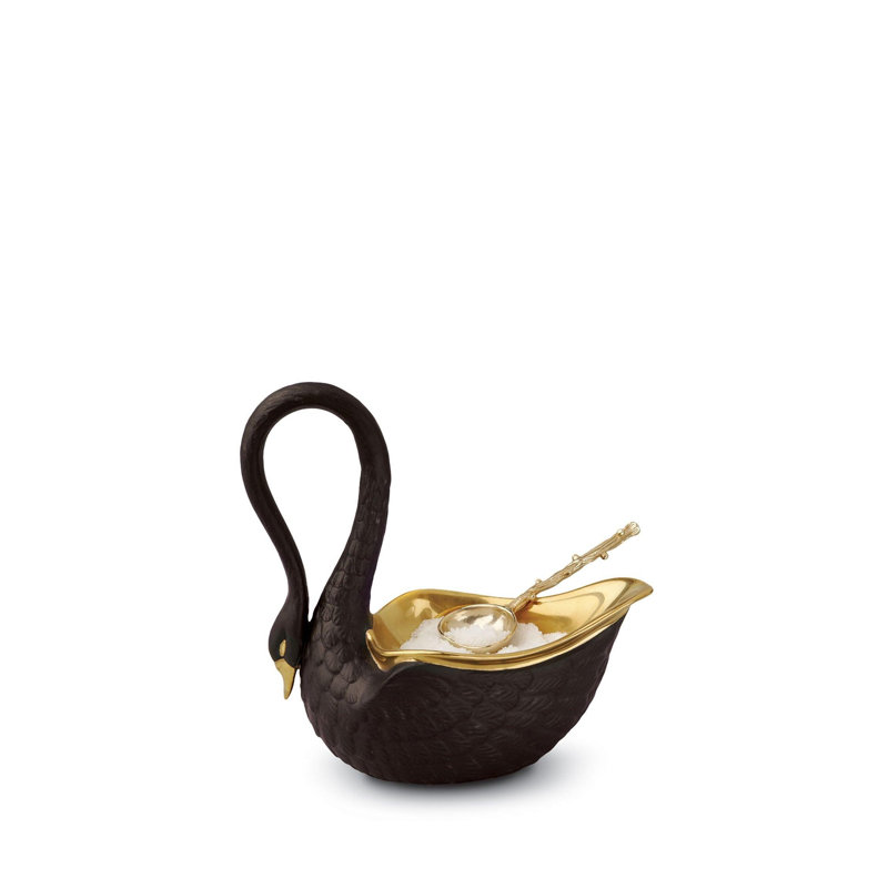 Swan Salt Cellar, Black/Gold