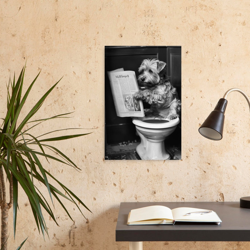 Funny Dog Reading Newspaper Contemporary Dog Wall Art Print 1 Piece Wrapped Canvas Wall Art, 60.96cm H x 40.64cm W