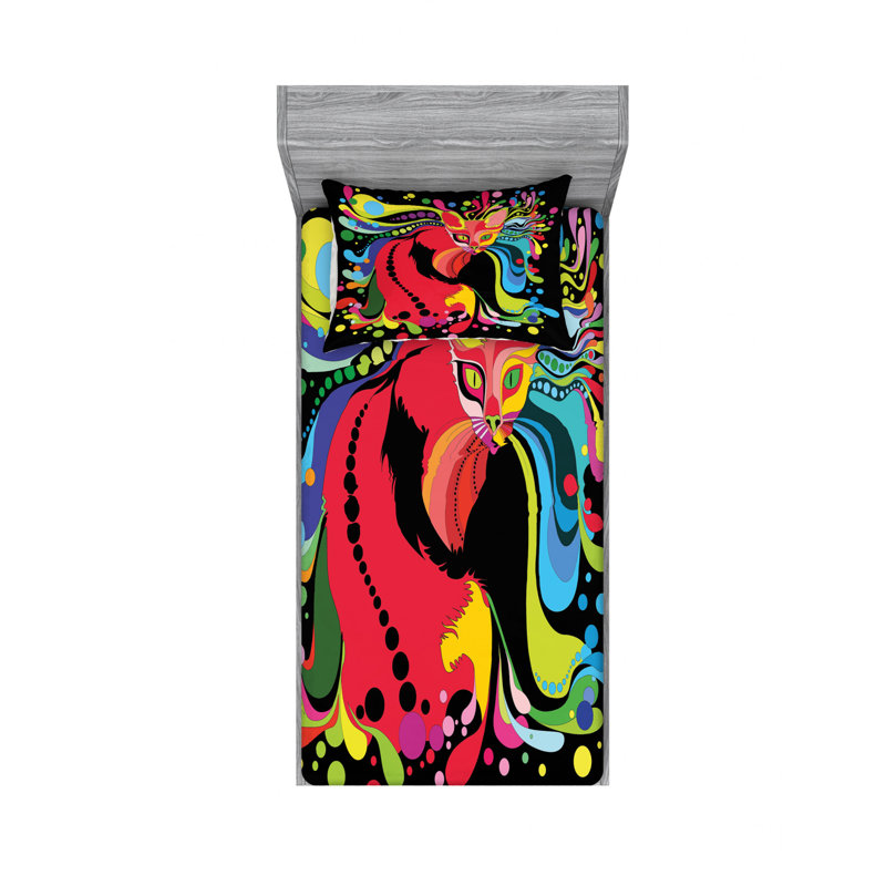 Ensemble de draps psychédéliques, Ensemble de draps pour lit simple avec drap-housse