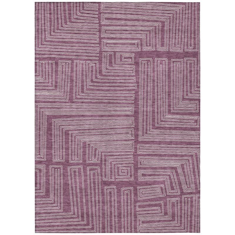 3' X 5' Eggplant And Ivory Geometric Washable Indoor Outdoor Area Rug