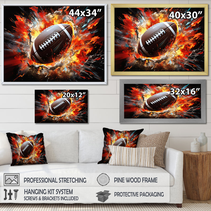 Red Football Explosive Ballon - Sports Canvas Art Print, Toile tendue, H 24 po x l 32 po x P 1 po
