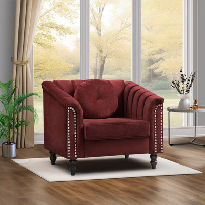 Latawnya Velvet Living Room Chair, Burgundy Red