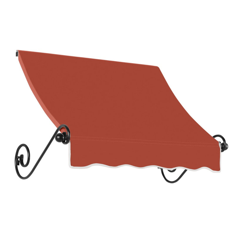 Awntech Charleston Acrylic Fabric Awning with Iron Scroll Arms, Terracotta, 24" H x 124.5" W x 36" D