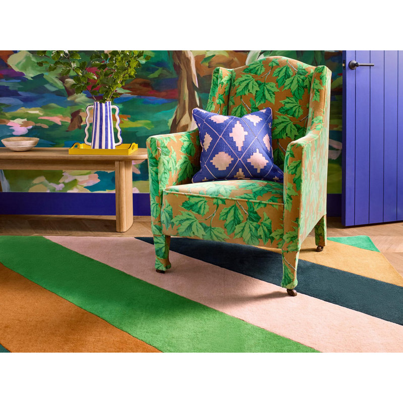 Hand Tufted Wool Striped Area Rug in Emerald/Ambe/Blue, Rectangle 8'2" x 11'6"