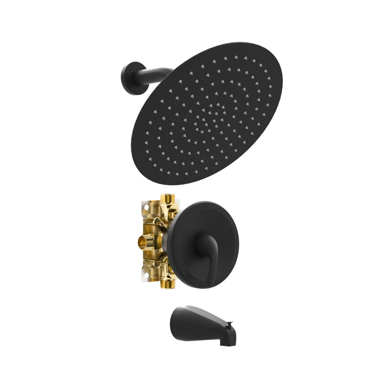 Pressure-Balanced Complete Shower System with Rough in-Valve, Matte Black