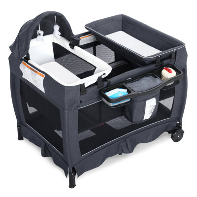 4-in-1 Convertible Baby Playard with Bassinet, Diaper Changer, Cradle&Bedside Sleeper
