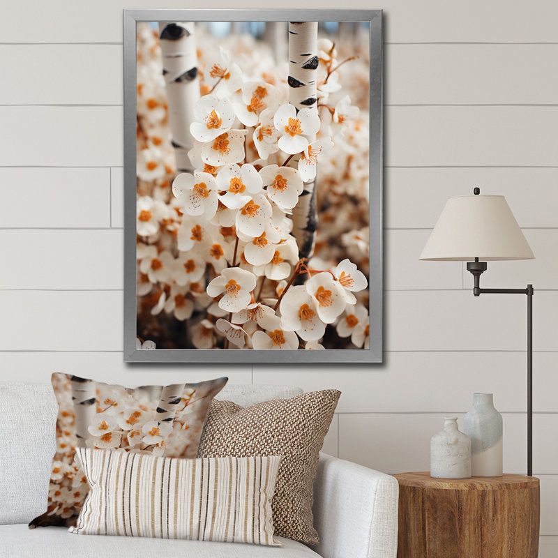 «White Flowers Tree In Aspen Colorado», reproduction sur toile, Cadre simple argenté, H 20 po x l 12 po x P 1 po