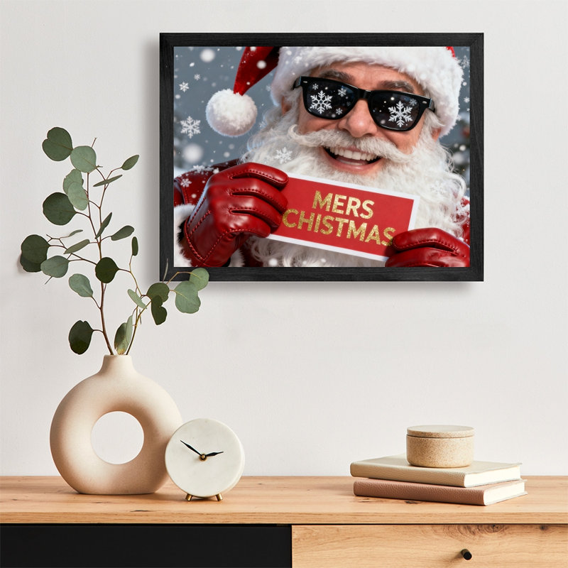 Cadre noir rétro «Merry Christmas»! Art mural, impressions encadrées de style rétro, H 25 po x l 37 po