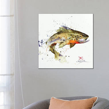 TROUT with MOUNTAINS and TREES Fish Watercolor Art by Dean Crouser