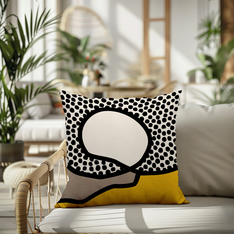 Oreiller carré réversible intérieur / extérieur Vie Abstract, H 19 po x l 19 po, Jaune