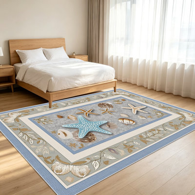 Tapis de bord de mer 1PC pour le salon, doux et confortable, convient à toutes les saisons, facile à entretenir, tapis de sol intérieur lavable à la machine, sous la table de ferme convenant à la chambre à coucher, à la salle à manger, au patio, au balcon, au couloir, à la maison, ...