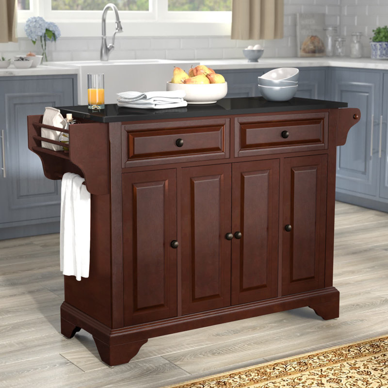 Royce Granite Top Kitchen Island, Vintage Mahogany