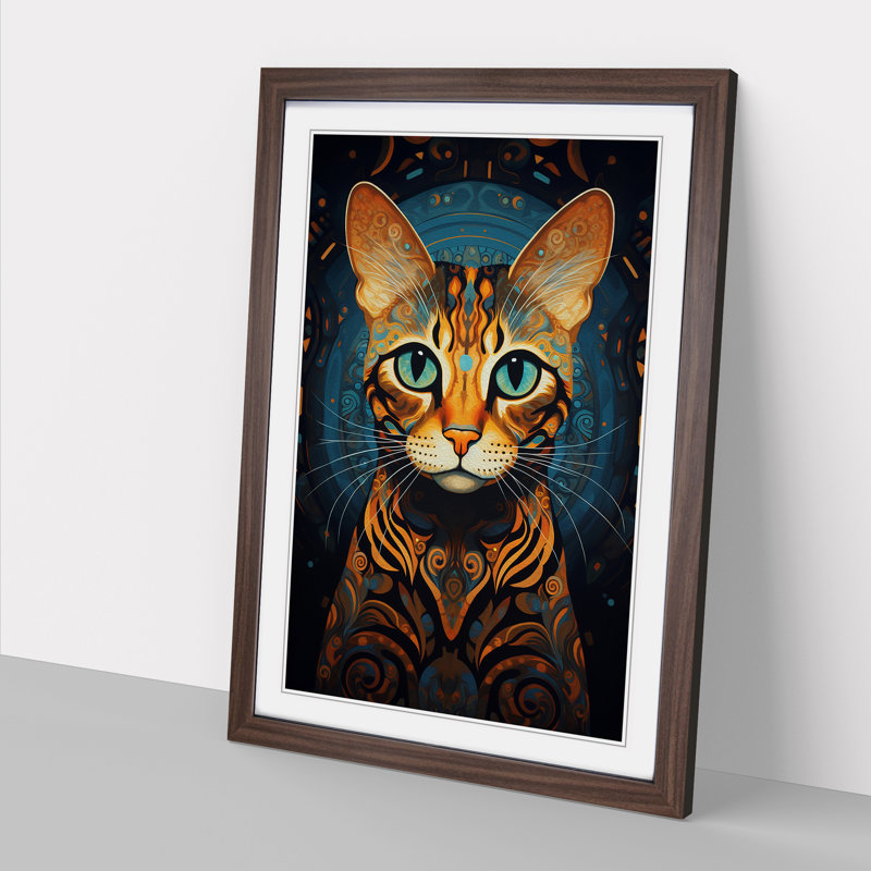 Bengal Cat Symbolism Art - Framed Print, Walnut Framed, 46cm H x 34cm W x 2cm D