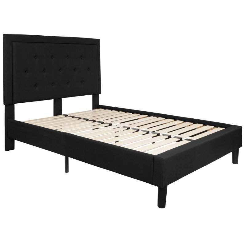Base de lit tapissier plateforme avec panneau capitonné Aluino - ne requiert pas de sommier tapissier, Noir, Double