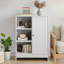 Armoire de salle de bain, support de rangement autoportant pour la cuisine, armoire de rangement au sol 23,62 po x 11,81 po x 31,5 po avec 1 armoire, 3 compartiments ouverts, tablettes réglables, blanc
