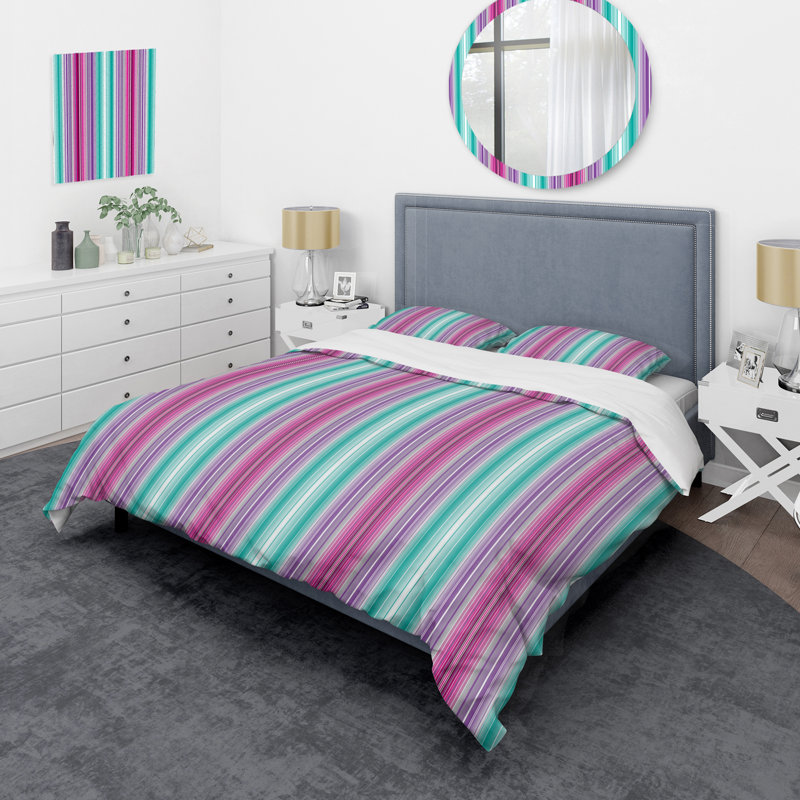 Ensemble de housse de couette en microfibre rose / turquoise 3 pièces, Housse de couette simple + 1 taie décorative stan