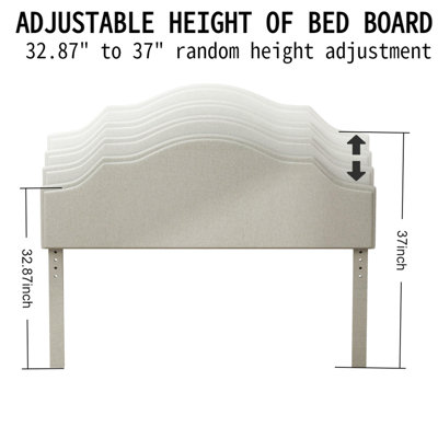 Lit plateforme Queen Size avec tête de lit réglable, revêtement en lin, style moderne et épuré, beige