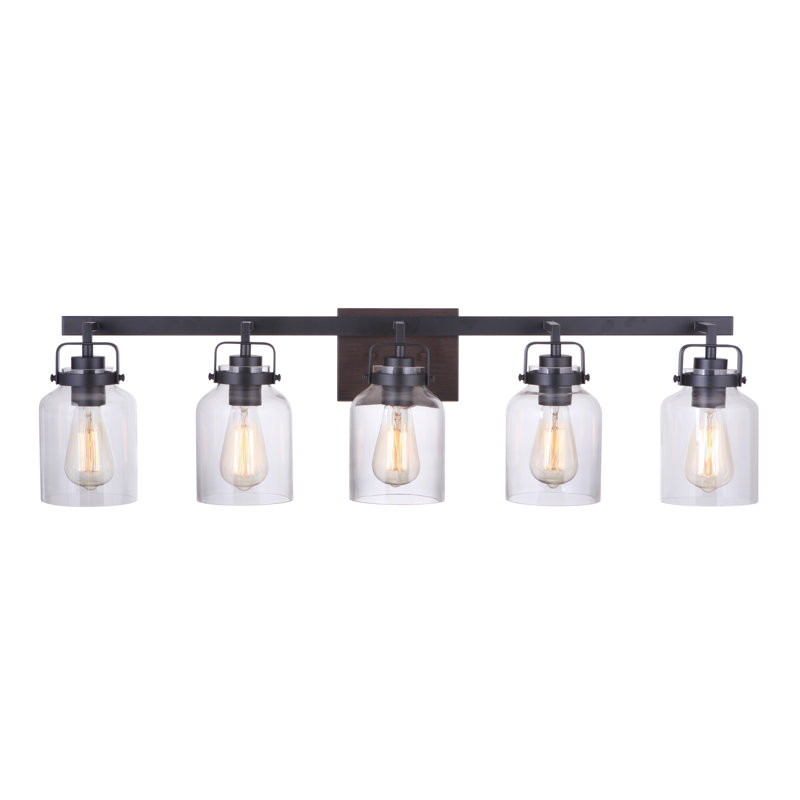Foxwood 5 - Light Vanity Light, Flat Black / Dark Teak