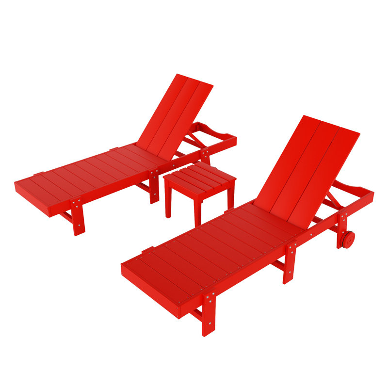 Joubert 77.6" Long Outdoor All-Weather Poly Reclining Single Chaise Set with Table, Red
