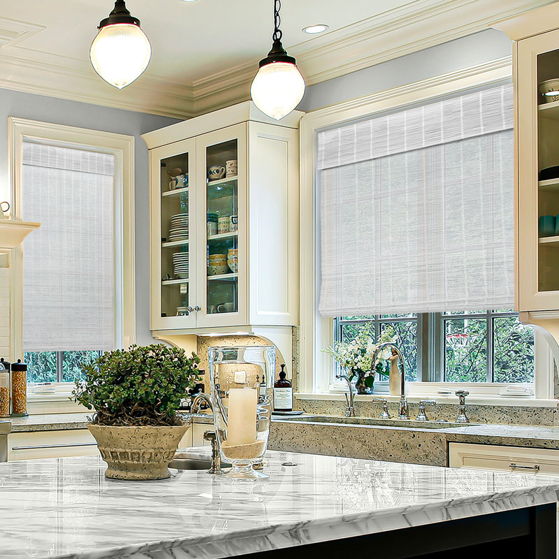 Natural Woven Light Filtering Cordless Bamboo Roman Shades, 50.5"W x 48"L